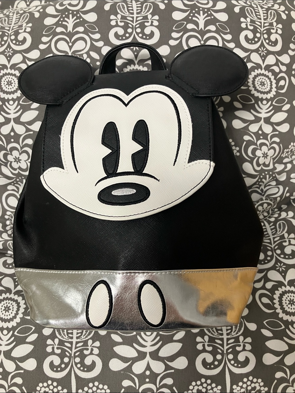 Disney Mickey Mouse Mini Backpack Purse Black/White/Silver